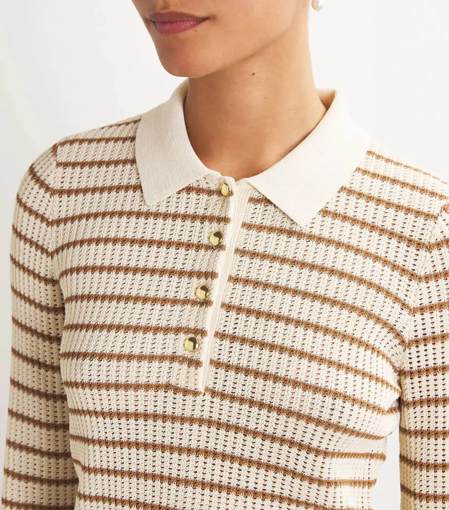 Viola Stripe L/S Polo in Ivory Multi