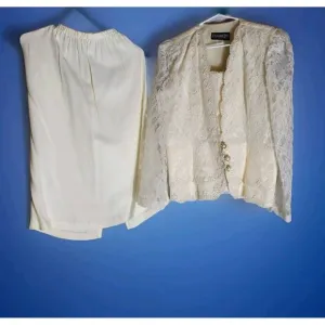 Vtg Filigree Lace Skirt Suit Feminine Regency Classy Whimsical Fairy Lacey Sz 14