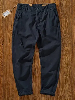 Washed Simple Woven Twill Cargo Pants - Men's Casual Straight Tapered Trousers in 100% Cotton