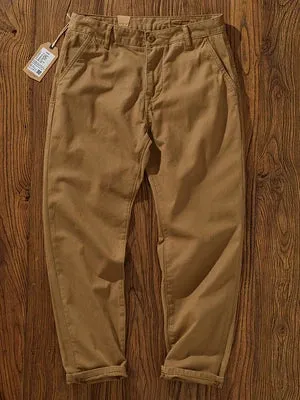 Washed Simple Woven Twill Cargo Pants - Men's Casual Straight Tapered Trousers in 100% Cotton