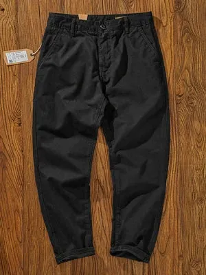 Washed Simple Woven Twill Cargo Pants - Men's Casual Straight Tapered Trousers in 100% Cotton