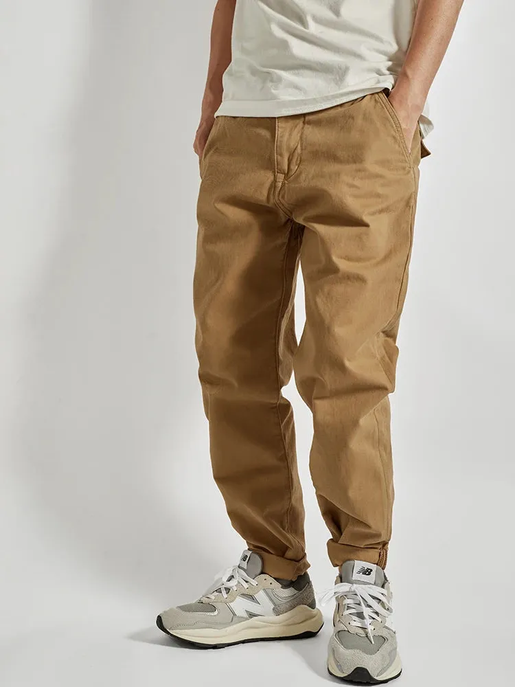 Washed Simple Woven Twill Cargo Pants - Men's Casual Straight Tapered Trousers in 100% Cotton