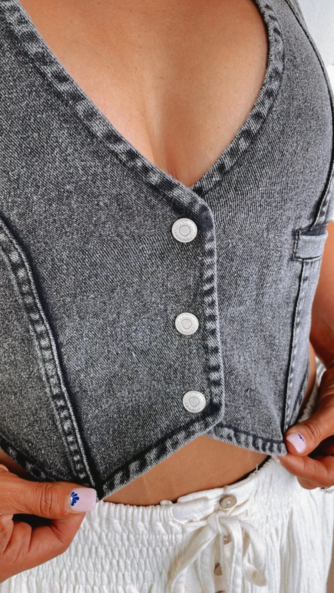 Western Vintage Washed Denim Vest, Black