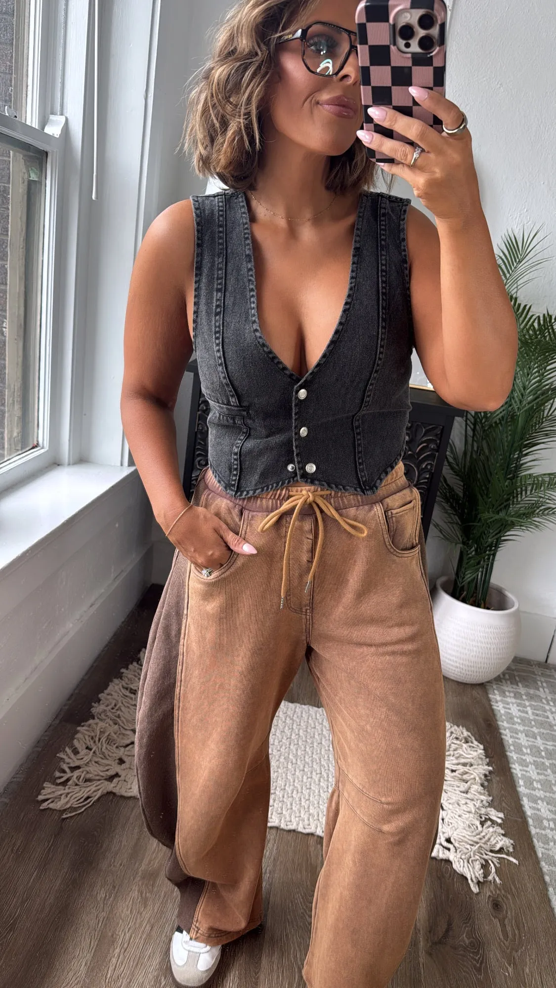Western Vintage Washed Denim Vest, Black
