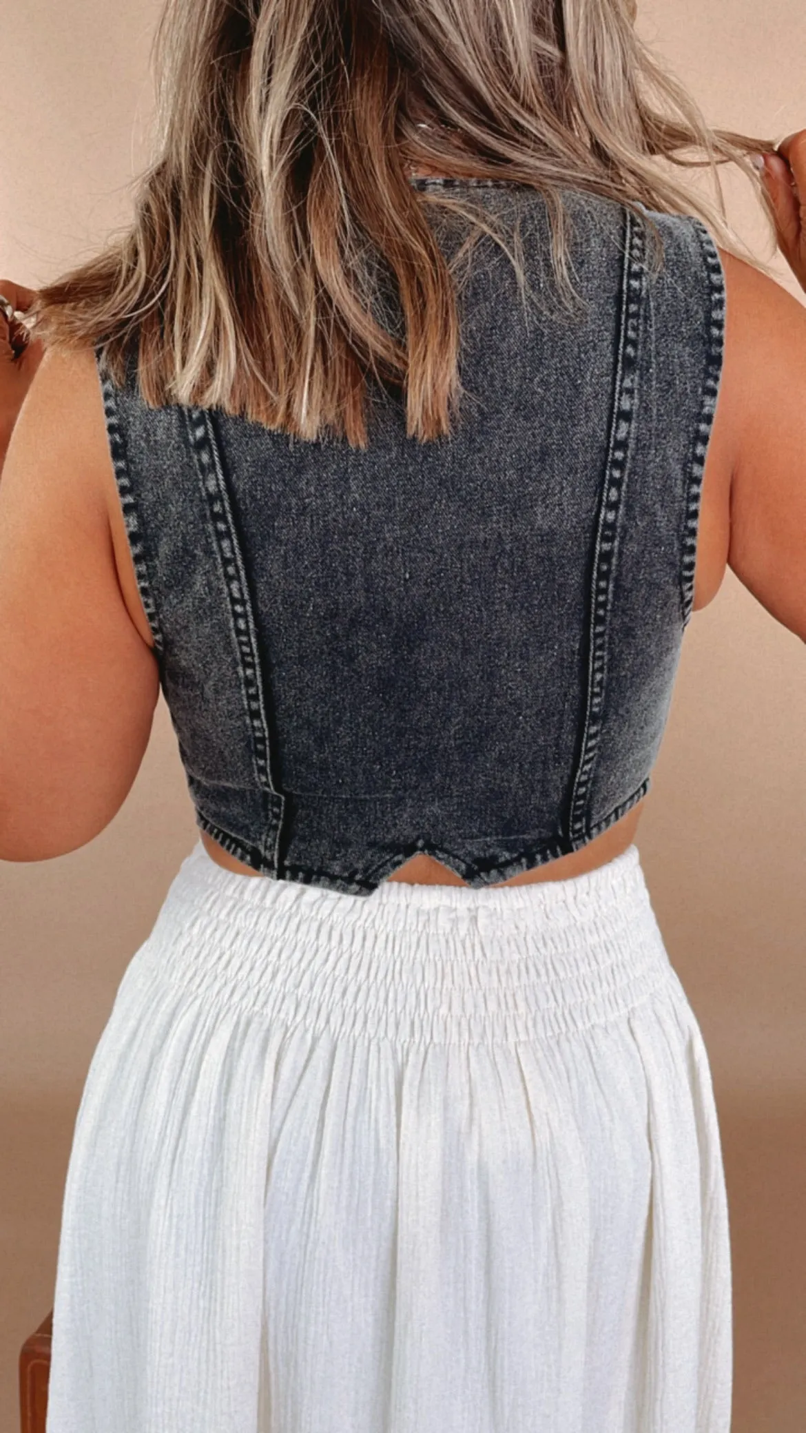 Western Vintage Washed Denim Vest, Black