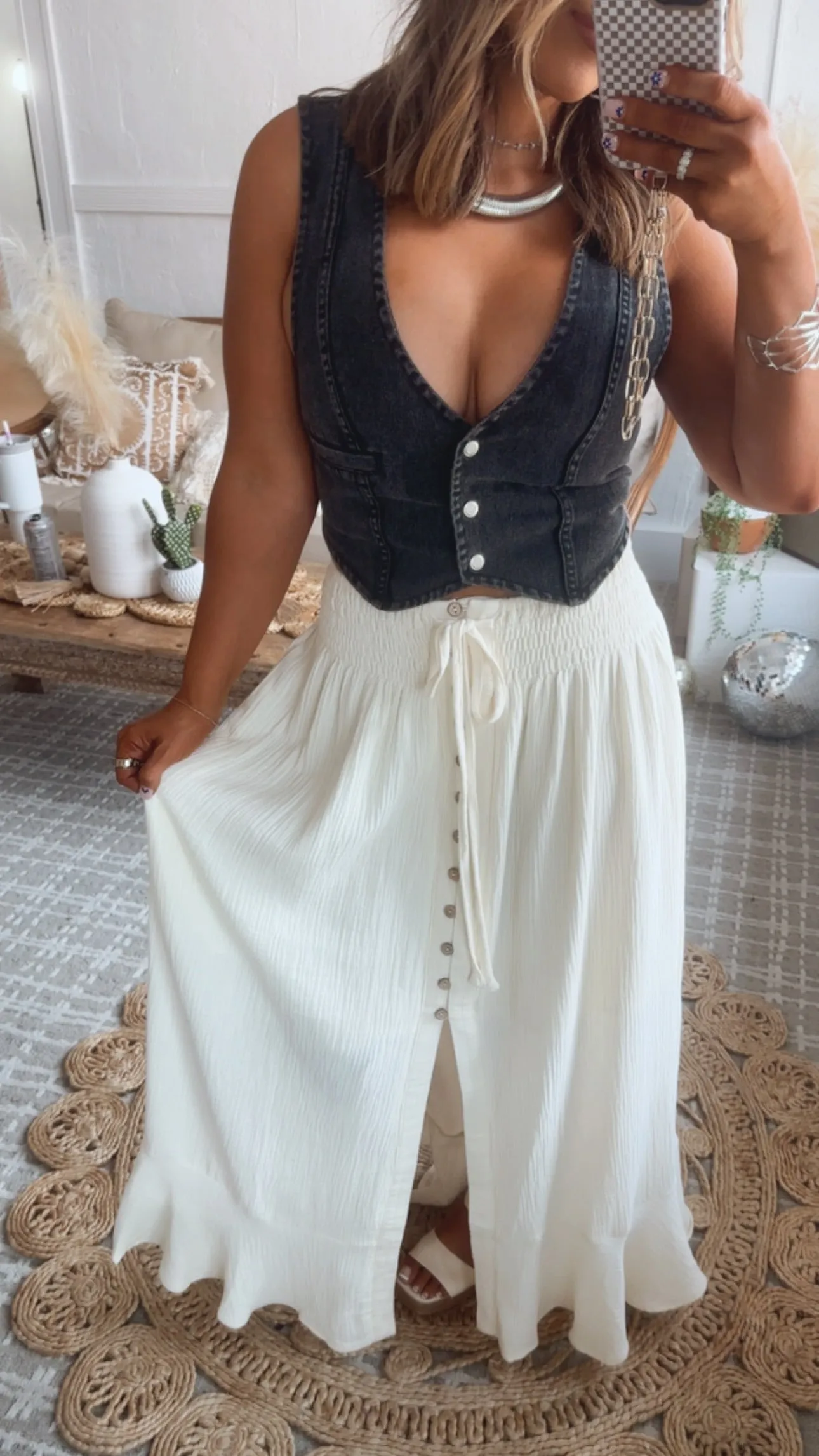 Western Vintage Washed Denim Vest, Black