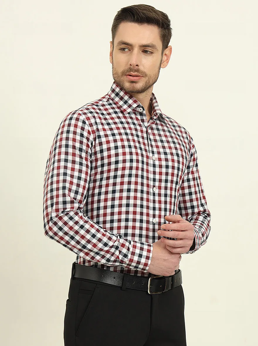White & Red Checked Slim Fit Formal Shirt | JadeBlue