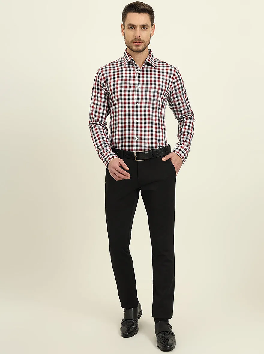 White & Red Checked Slim Fit Formal Shirt | JadeBlue