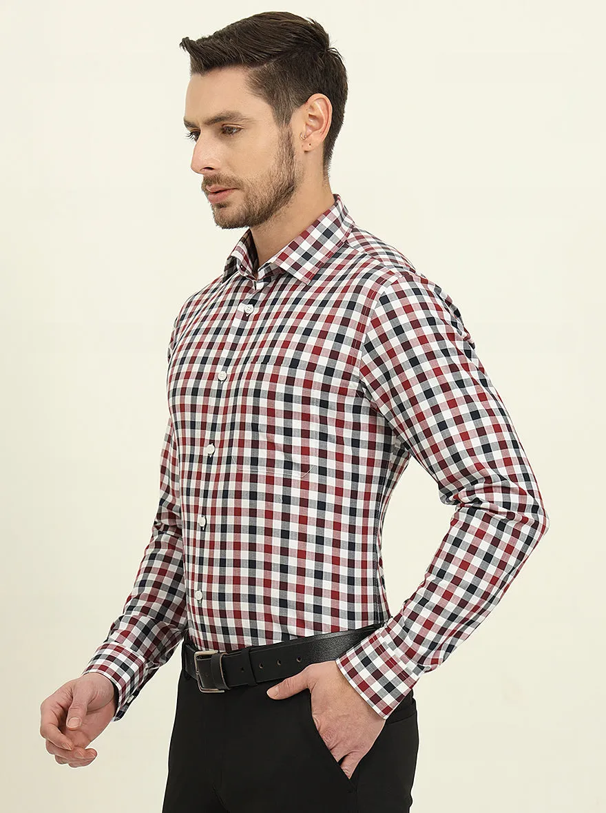 White & Red Checked Slim Fit Formal Shirt | JadeBlue