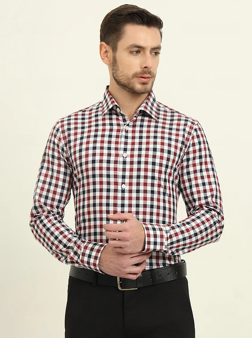 White & Red Checked Slim Fit Formal Shirt | JadeBlue