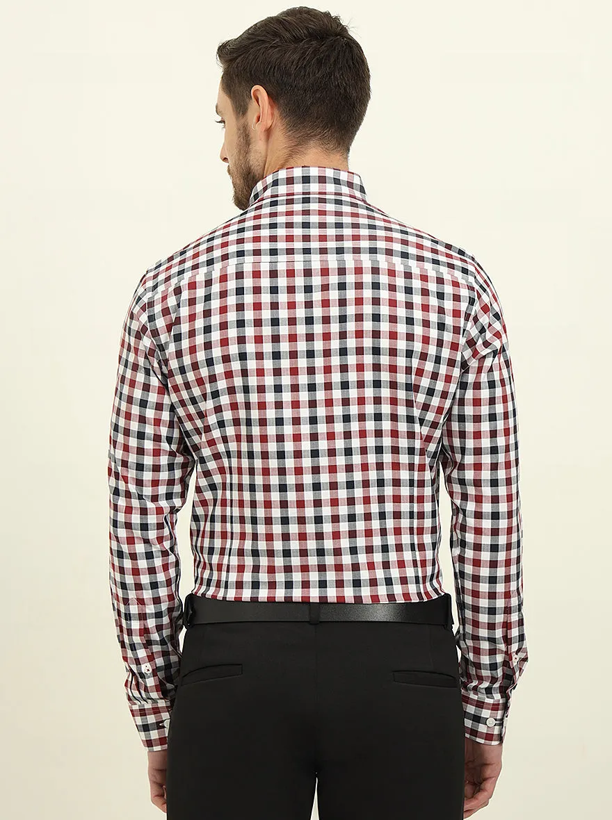 White & Red Checked Slim Fit Formal Shirt | JadeBlue