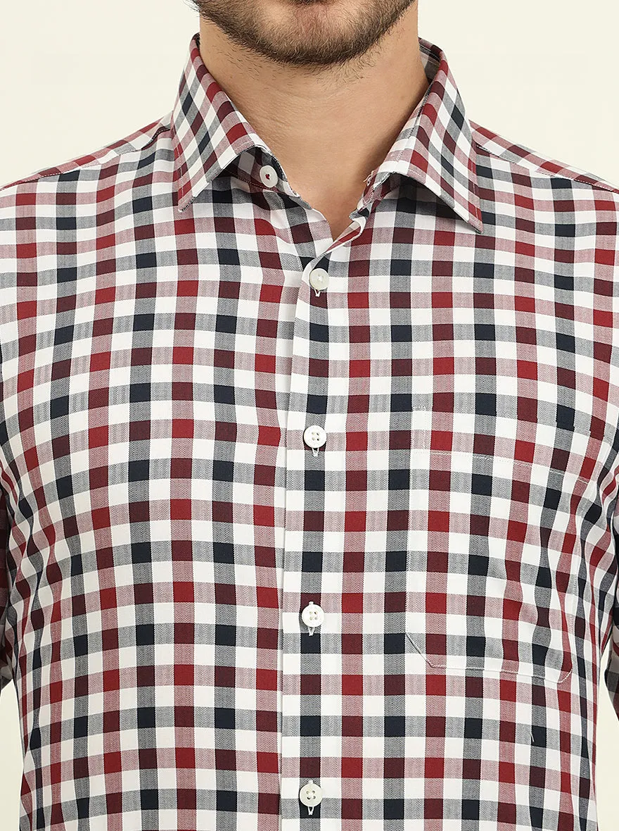White & Red Checked Slim Fit Formal Shirt | JadeBlue