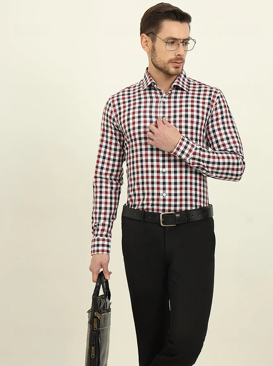 White & Red Checked Slim Fit Formal Shirt | JadeBlue
