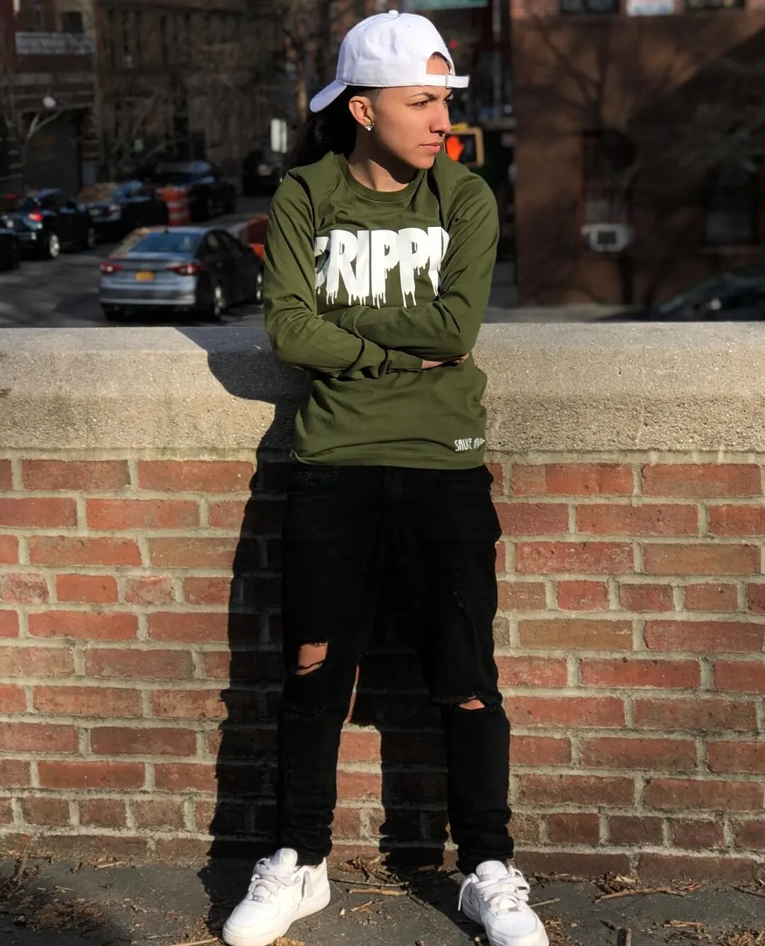 White Drippin | Olive Long Sleeve Tee