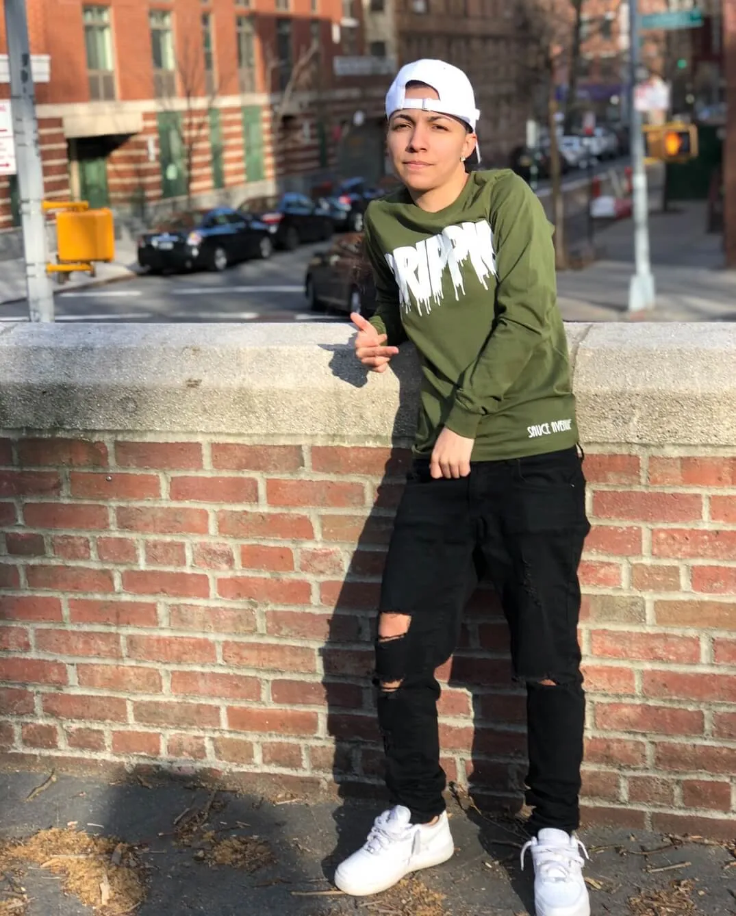 White Drippin | Olive Long Sleeve Tee