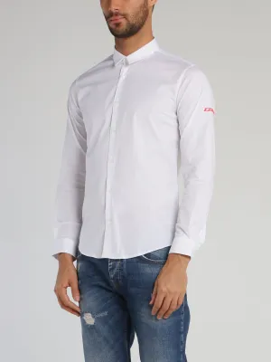 White Logo Patched Long Sleeve Shirt
