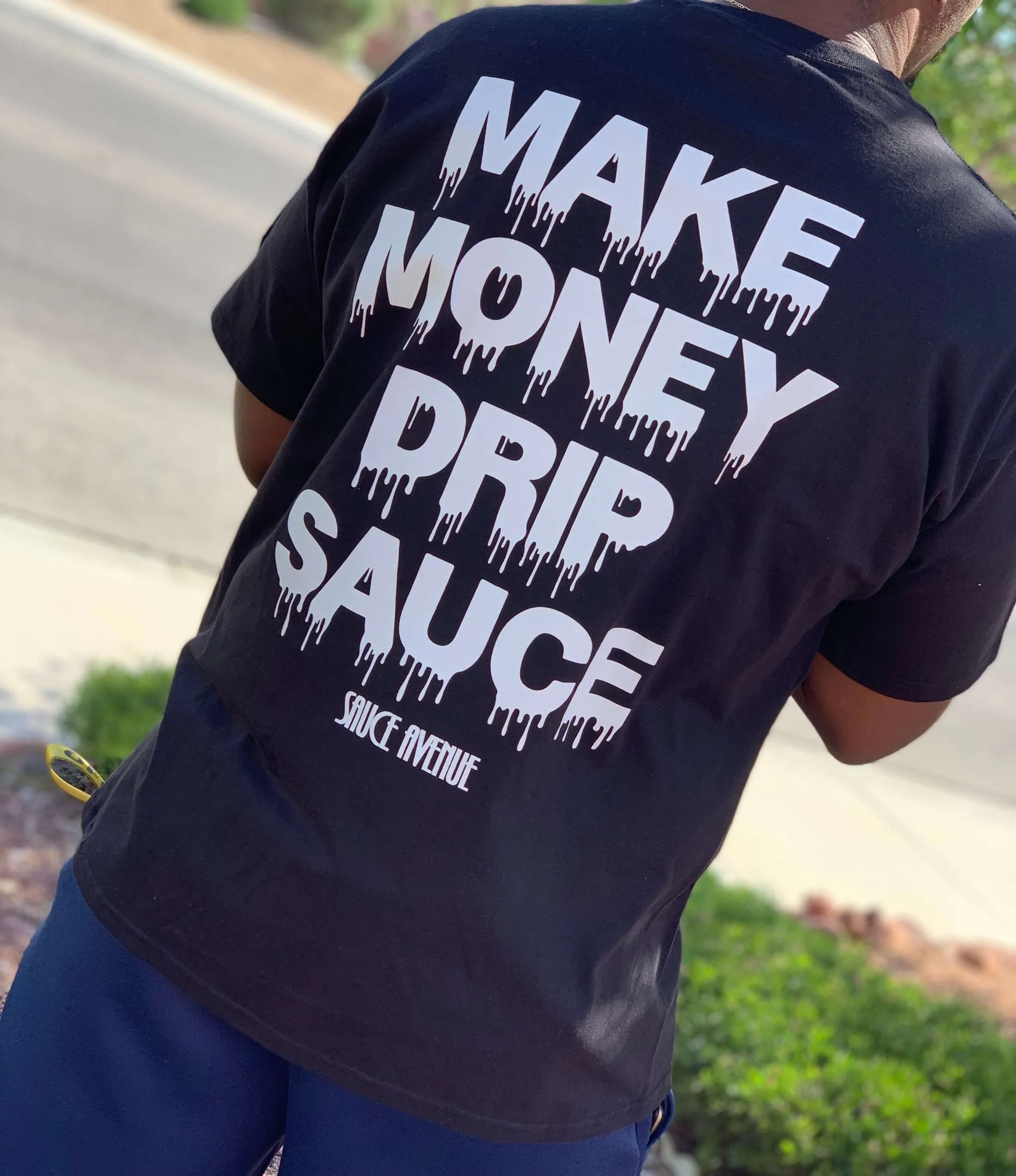 White Make Money Drip Sauce | Black Tee