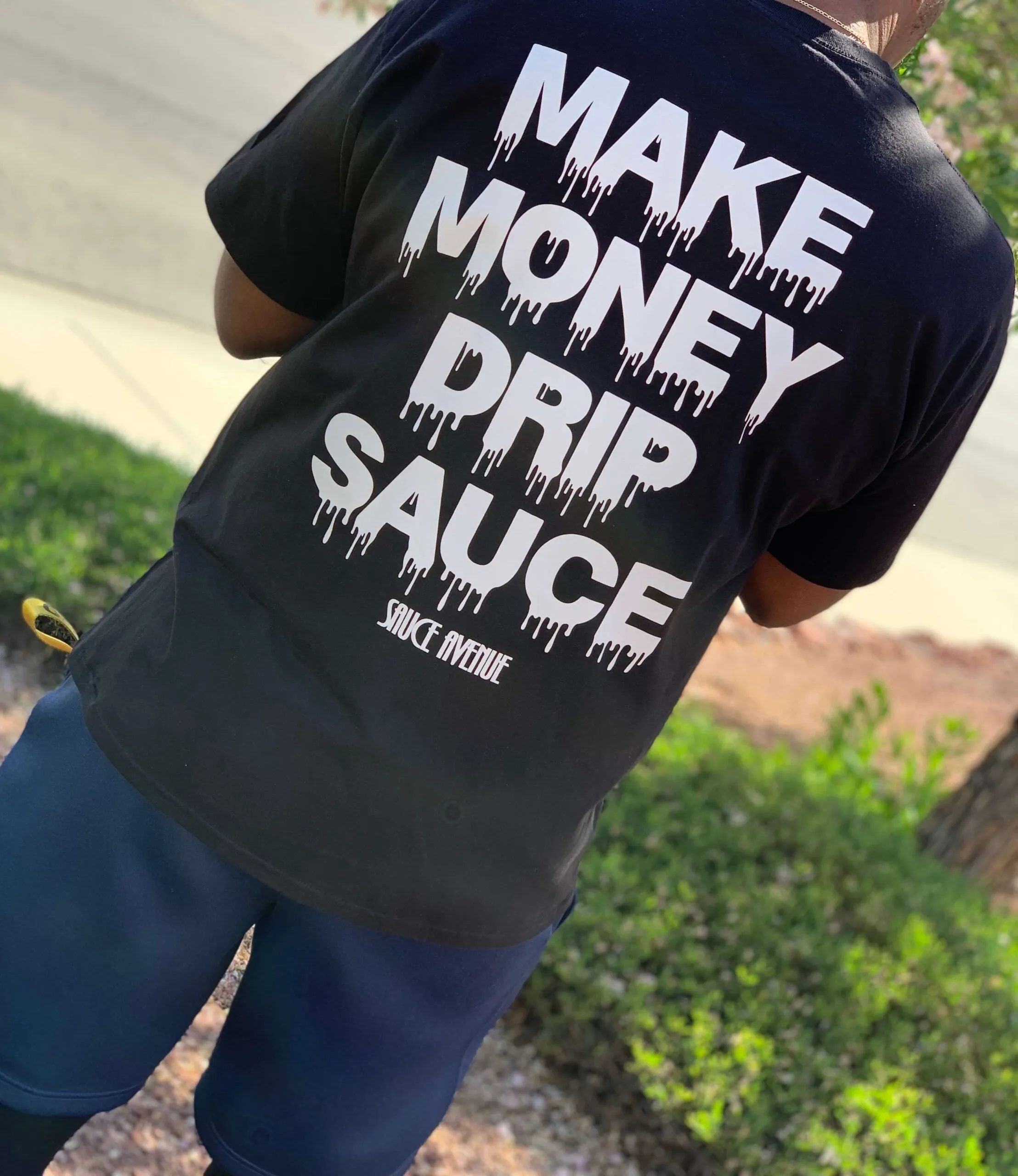 White Make Money Drip Sauce | Black Tee