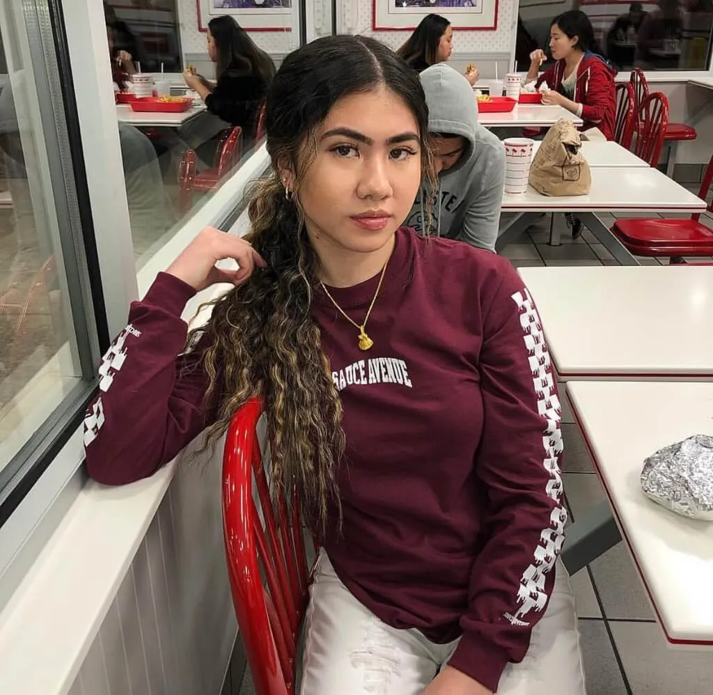White SA Curve | Maroon Long Sleeve Tee (Solid Checkered Drippin Sleeve)