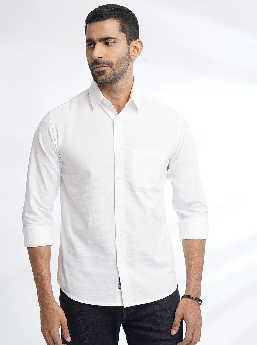 White Solid Slim Fit Casual Shirt | Greenfibre