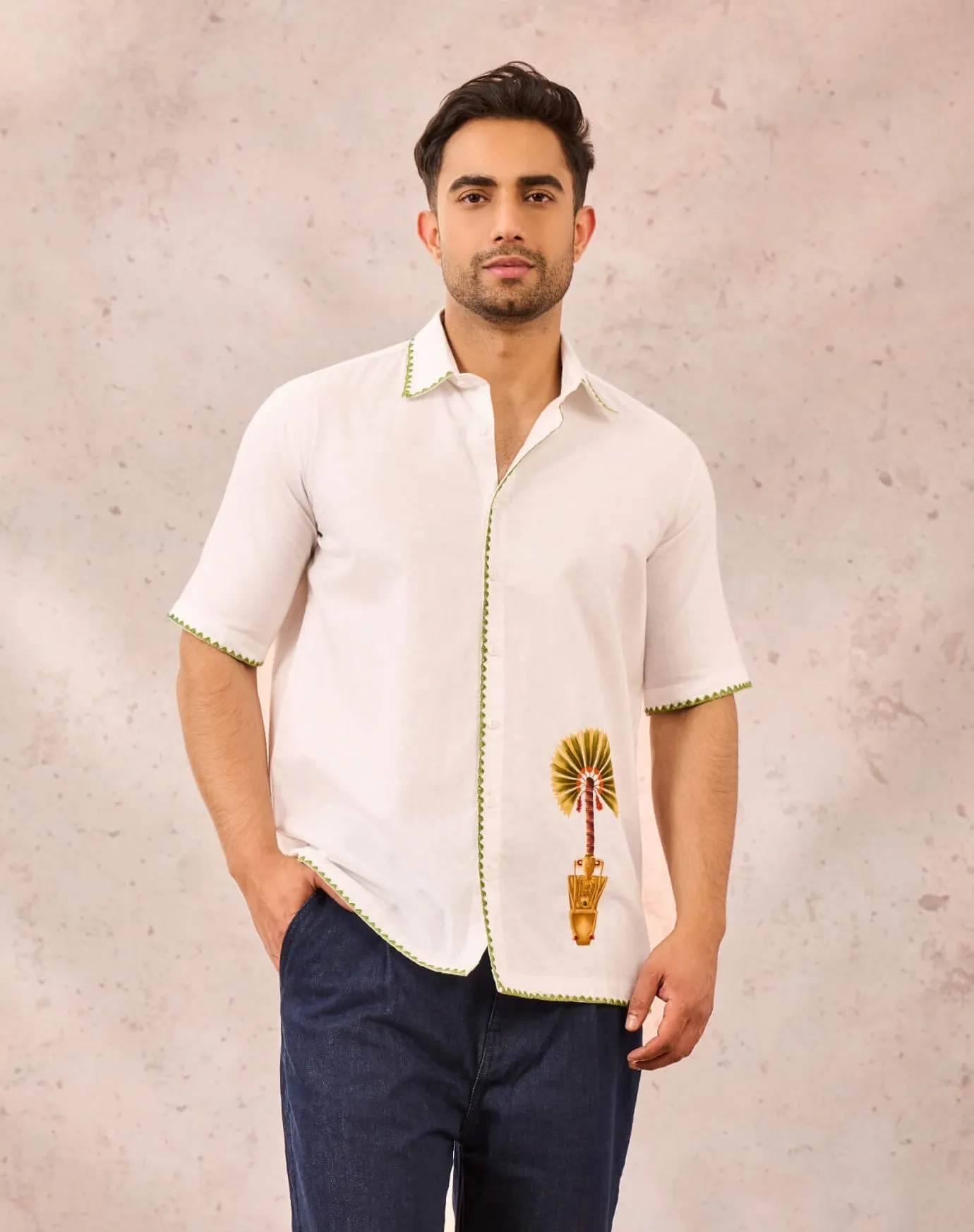 White tropical embroidered shirt