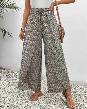 Wide-Leg Printed Pants | High-Waisted | Lightweight and Stylish
