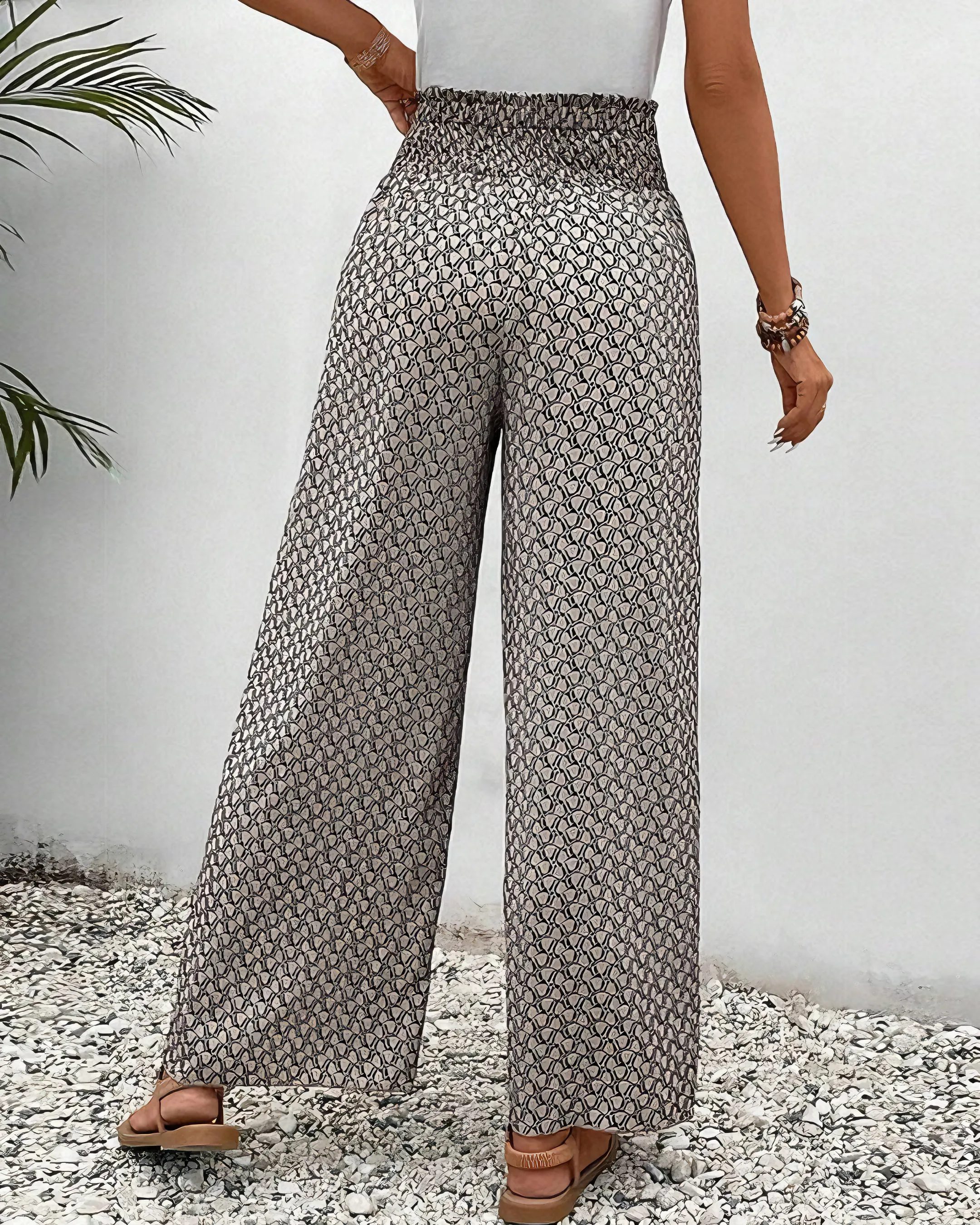Wide-Leg Printed Pants | High-Waisted | Lightweight and Stylish
