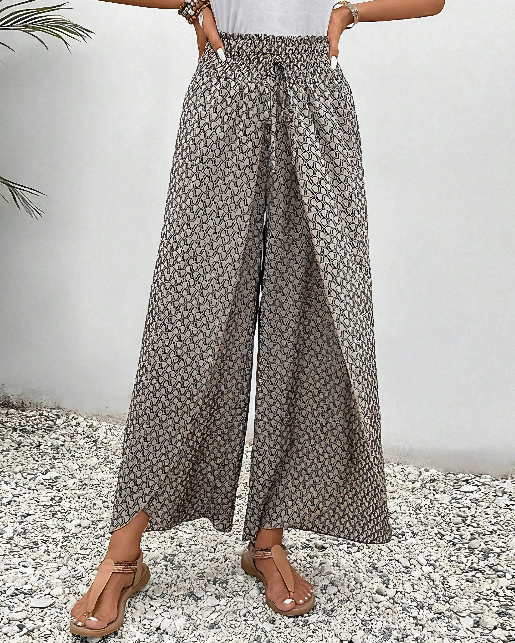 Wide-Leg Printed Pants | High-Waisted | Lightweight and Stylish