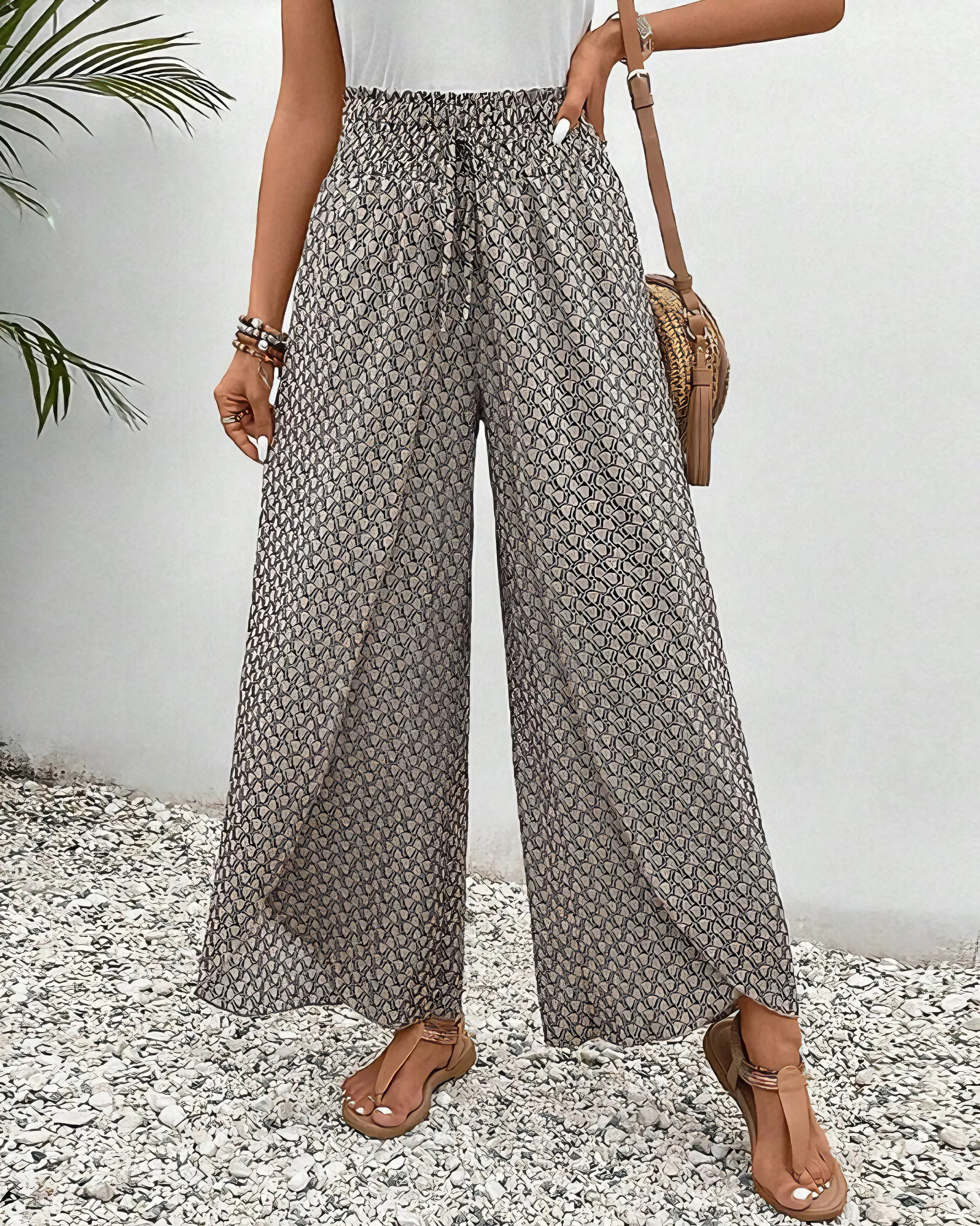 Wide-Leg Printed Pants | High-Waisted | Lightweight and Stylish