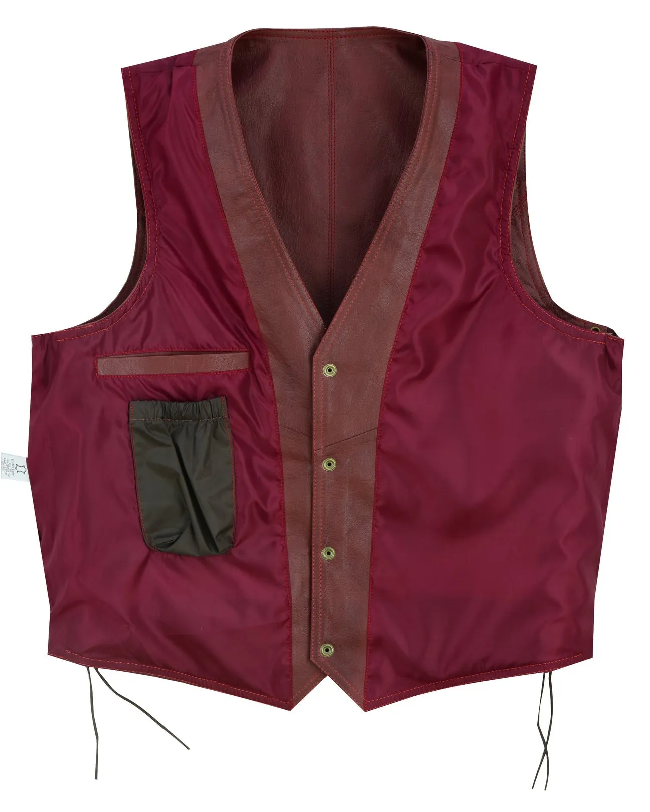 Wine Red Side Lace Biker Leather Waistcoat Vest