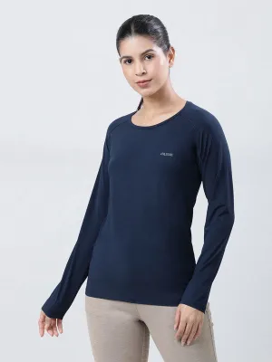 Women Navy Blue Solid Tops FLY TECH F/SLEEVE PLAIN