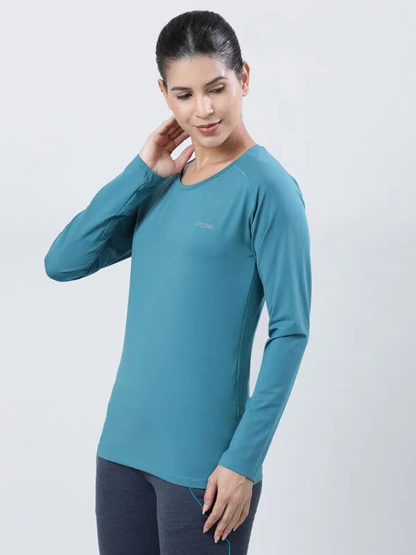 Women Sea Green Solid Tops FLY TECH F/SLEEVE PLAIN
