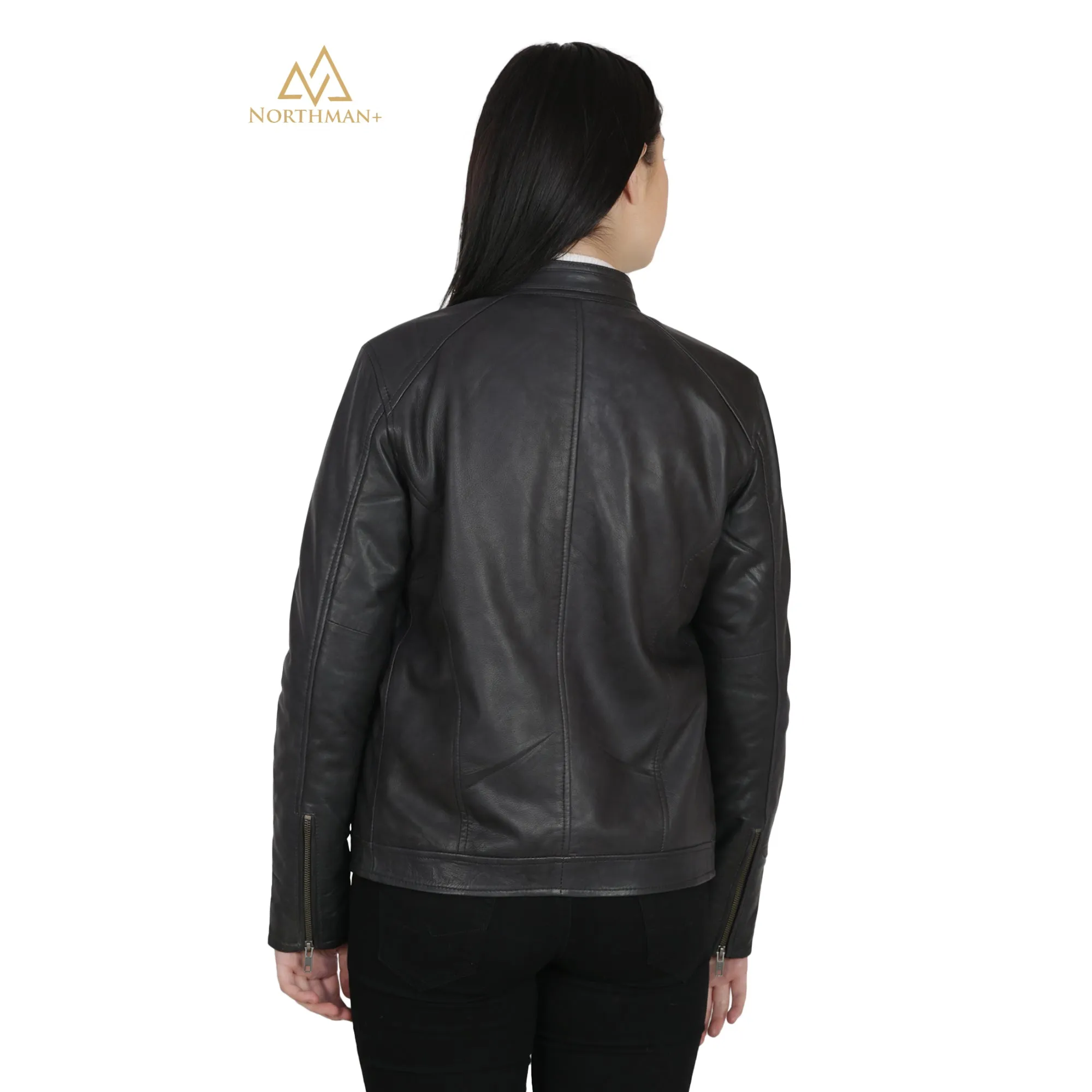 Women's Slim fit Leather jacket : The Mandarin Collar