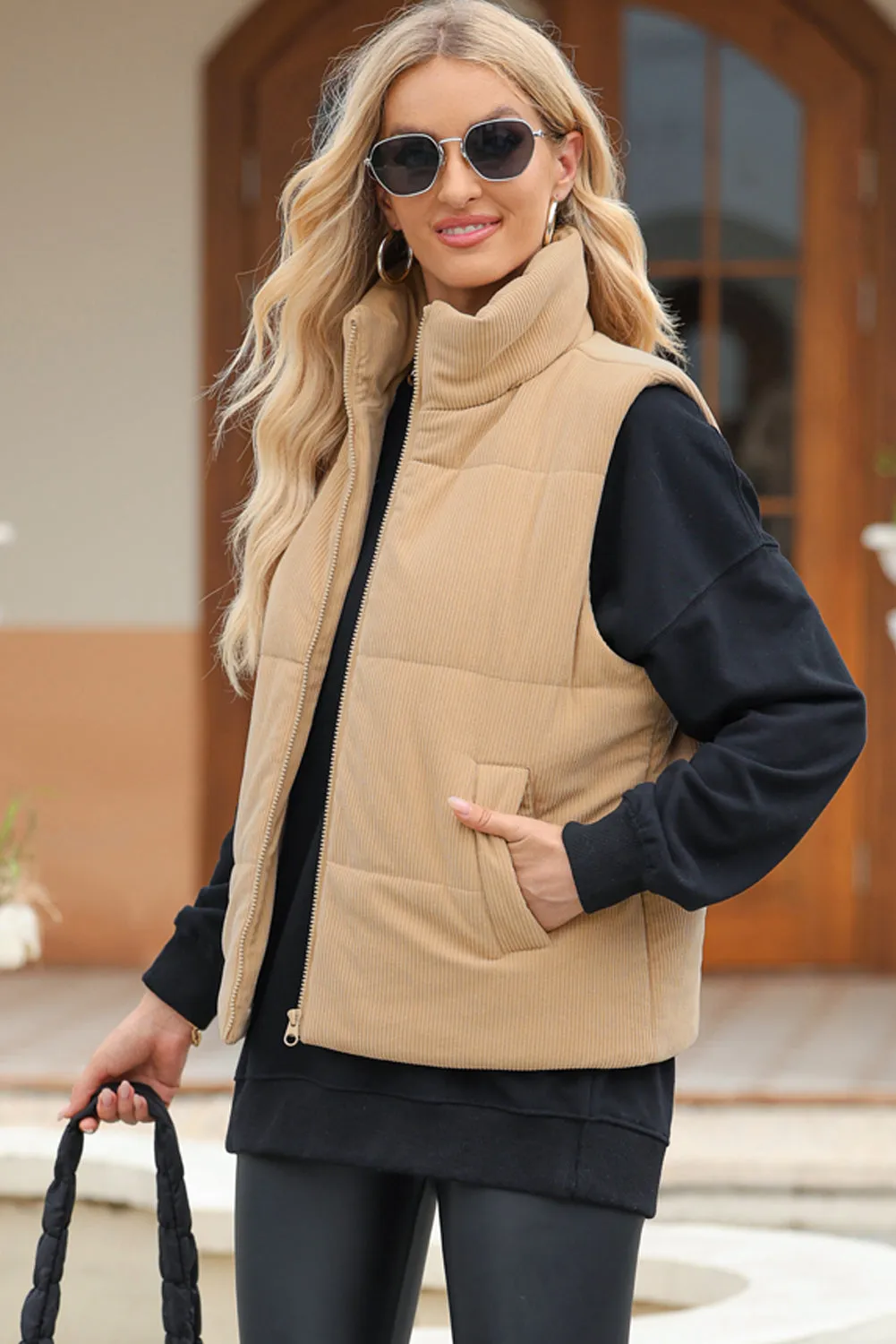 Women’s Zip Up Turtleneck Vest Coat with Pockets | High-Quality Polyester
