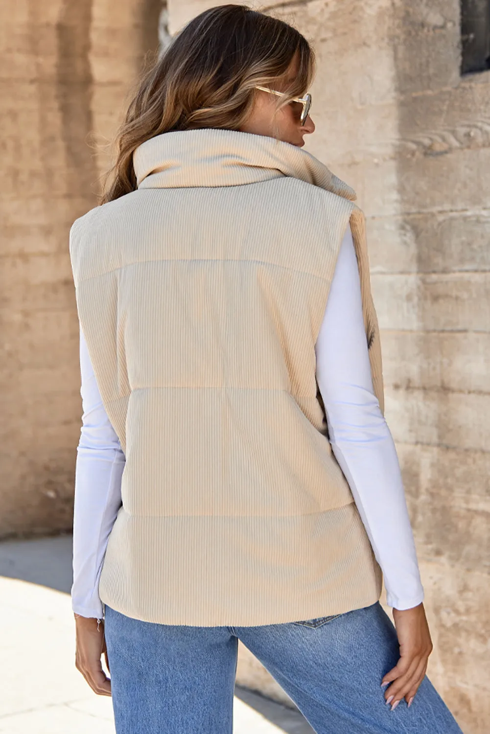Women’s Zip Up Turtleneck Vest Coat with Pockets | High-Quality Polyester