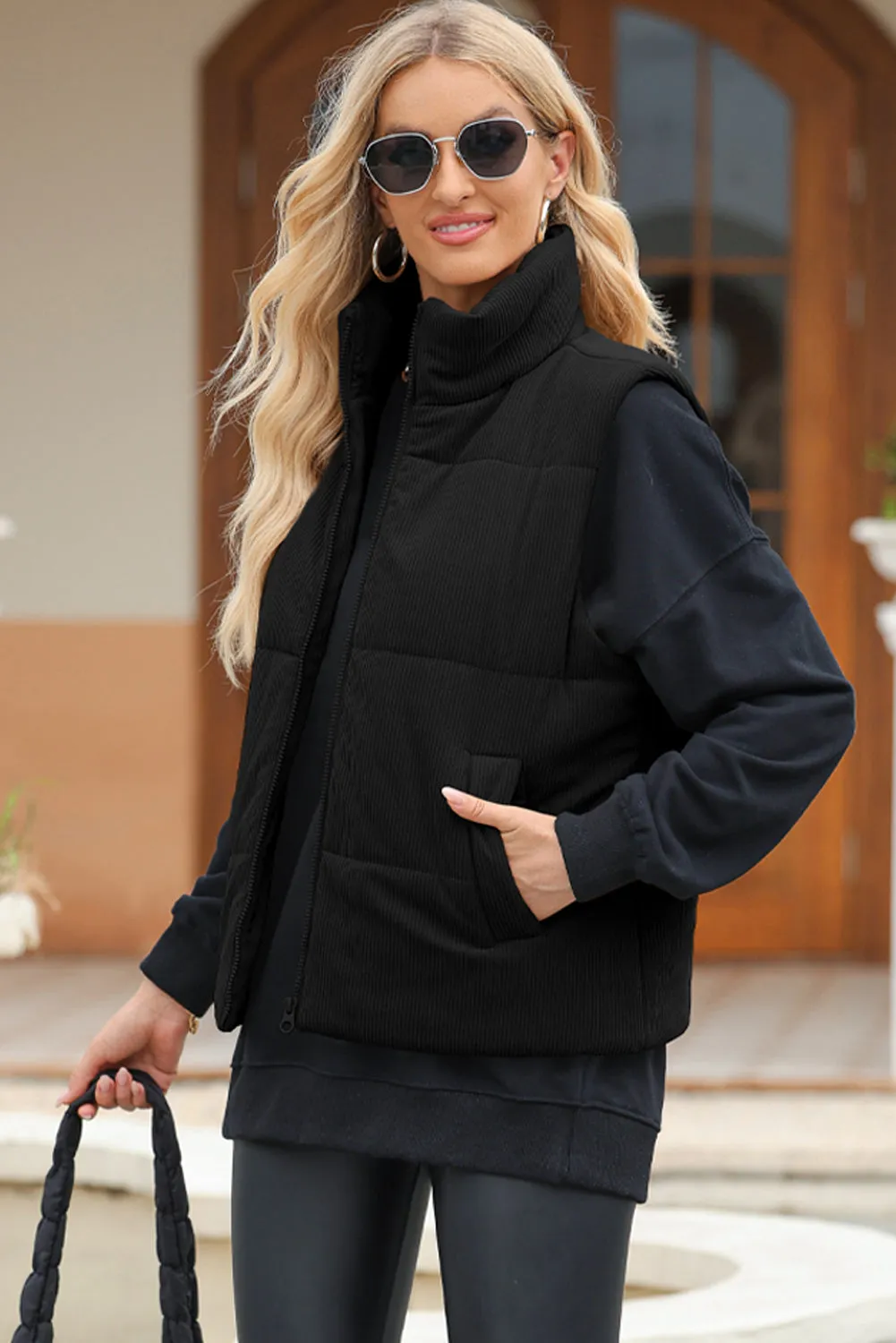 Women’s Zip Up Turtleneck Vest Coat with Pockets | High-Quality Polyester