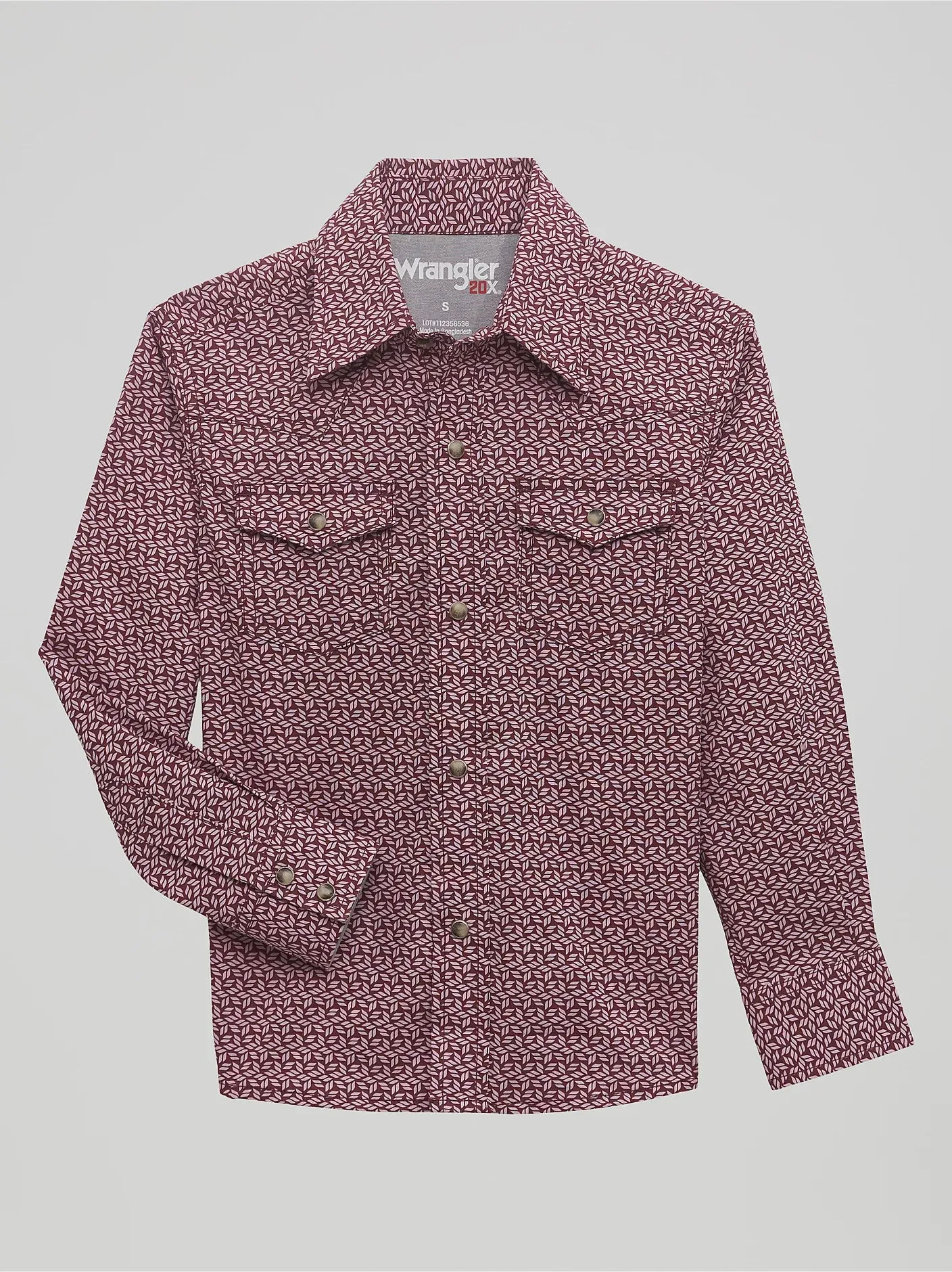 Wrangler Boys 20X Advanced Comfort Western Snap Print Shirt Auburn Pin Print 112356536