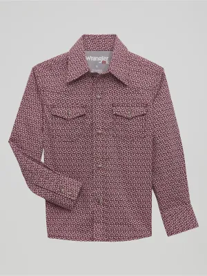 Wrangler Boys 20X Advanced Comfort Western Snap Print Shirt Auburn Pin Print 112356536