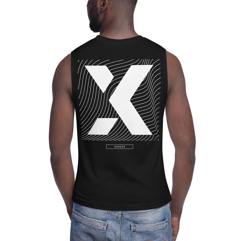X Gender Non Binary Gender Diversity Pride Graphic Tank on back of Black Relaxed Fit Sleeveless Tank Top